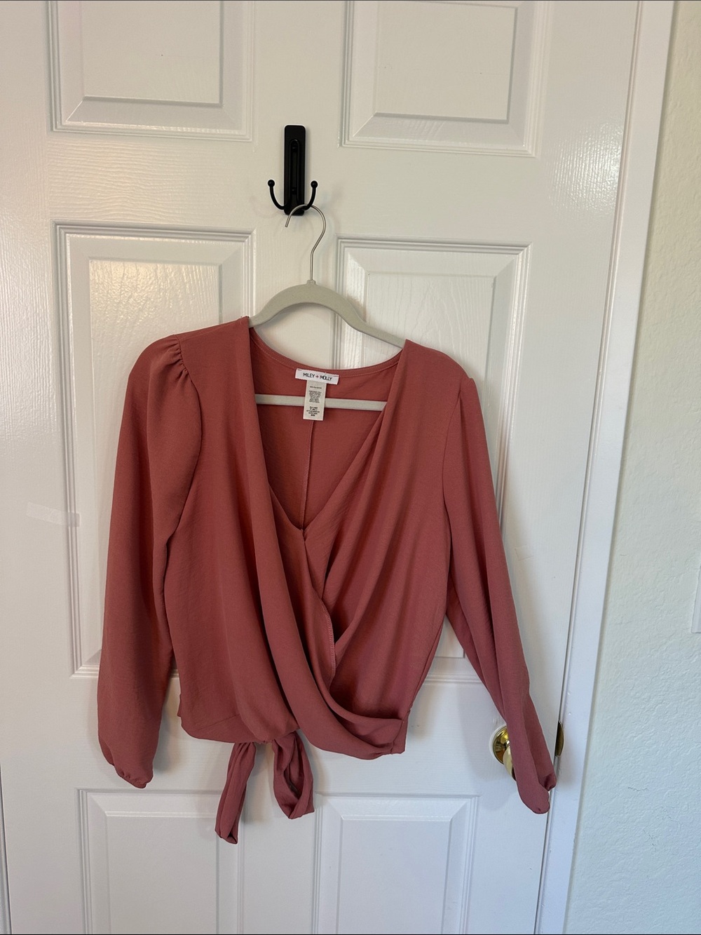 Maeve Draped Tie-Front Blouse in Rosewood Pink